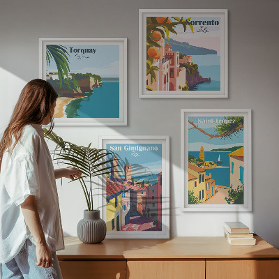 Set of 4 wall art pieces Italian seaside towns