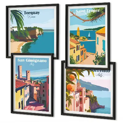Italian seaside towns wall art set of 4 pieces