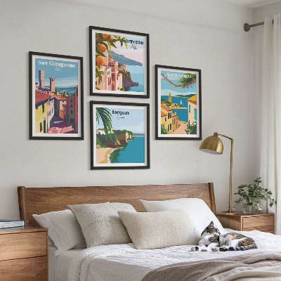 Set of 4 wall art pieces Italian seaside towns