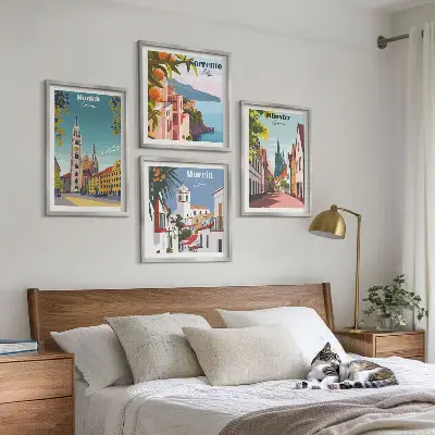 Multi-piece wall decor set European cities in color illustrations