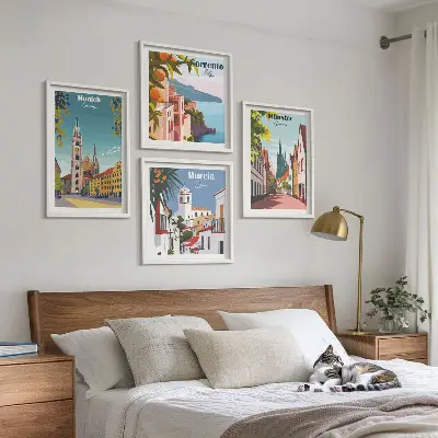 Multi-piece wall decor set European cities in color illustrations