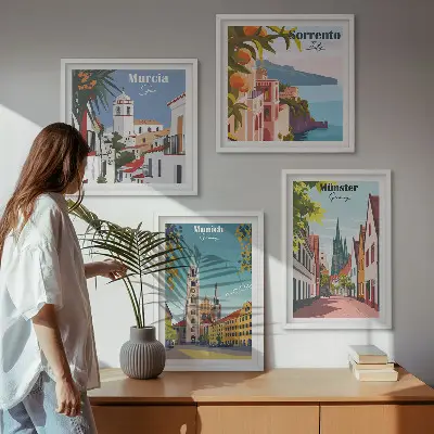 Multi-piece wall decor set European cities in color illustrations