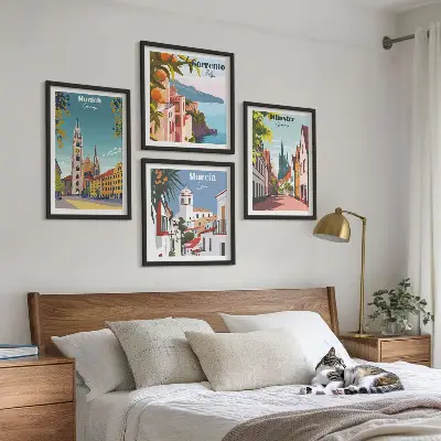 Multi-piece wall decor set European cities in color illustrations