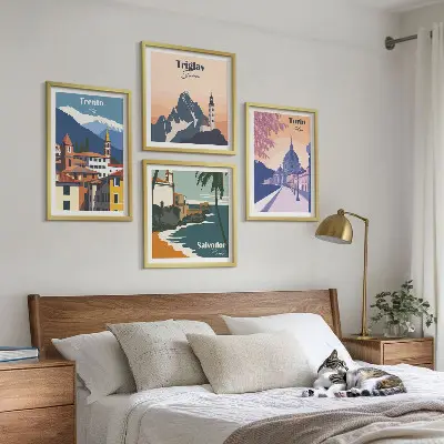 Mountains retro architecture wall art set of 4 pieces
