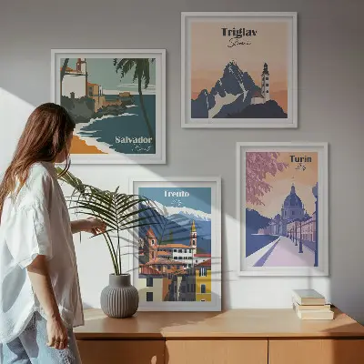 Mountains retro architecture wall art set of 4 pieces
