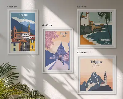 Mountains retro architecture wall art set of 4 pieces