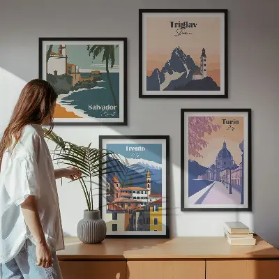 Mountains retro architecture wall art set of 4 pieces