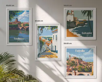 Multi-piece wall decor set Retro city graphics