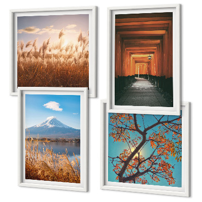 Set of 4 wall art pieces Japanese nature landscapes