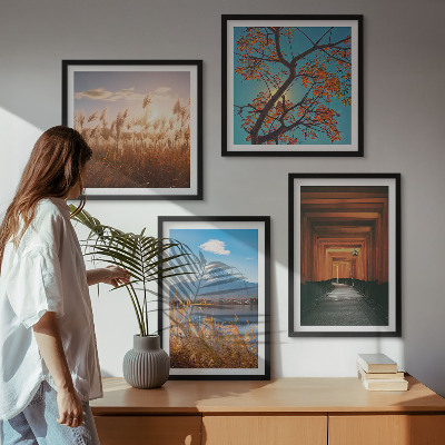 Set of 4 wall art pieces Japanese nature landscapes