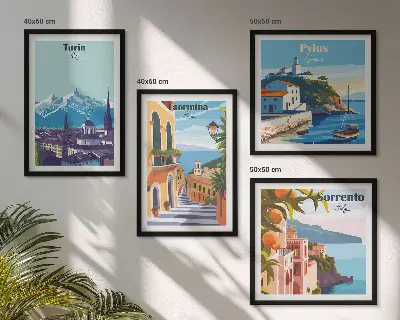 Multi-piece wall decor set Colorful illustrations of retro cities
