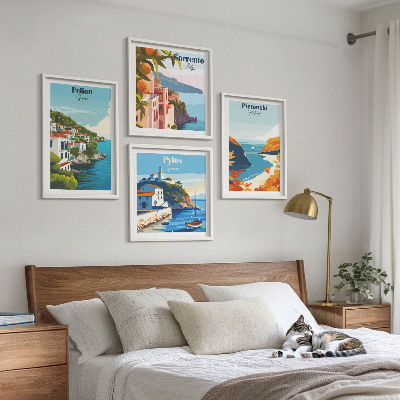 Wall art set Retro landscapes in a picturesque style