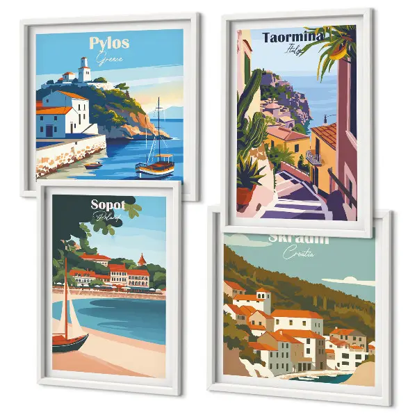 Seaside town wall art prints set of 4 pieces