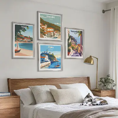 Seaside town wall art prints set of 4 pieces