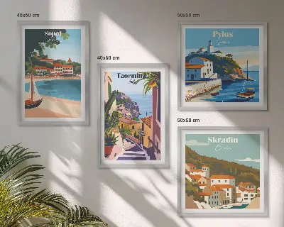 Seaside town wall art prints set of 4 pieces
