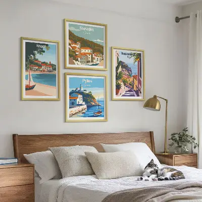 Seaside town wall art prints set of 4 pieces