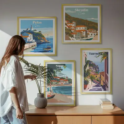 Seaside town wall art prints set of 4 pieces