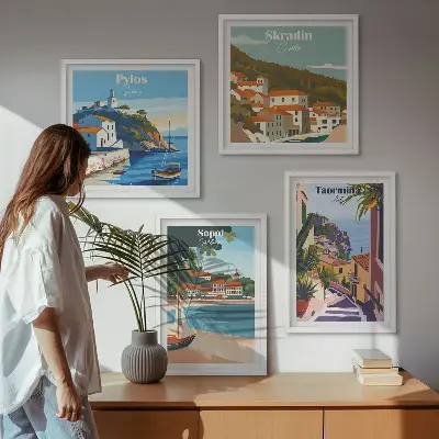 Seaside town wall art prints set of 4 pieces