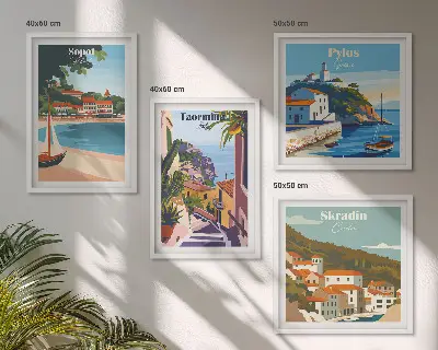 Seaside town wall art prints set of 4 pieces