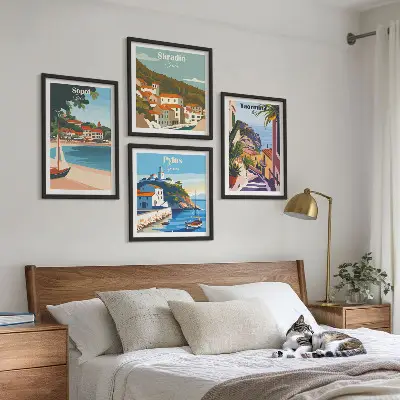 Seaside town wall art prints set of 4 pieces