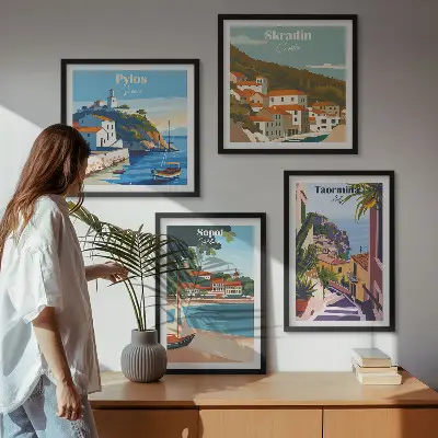 Seaside town wall art prints set of 4 pieces