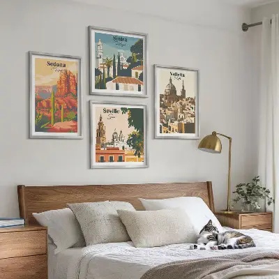 Multi-piece wall decor set featuring retro cityscapes of Sedona and Sintra