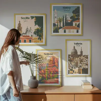 Multi-piece wall decor set featuring retro cityscapes of Sedona and Sintra