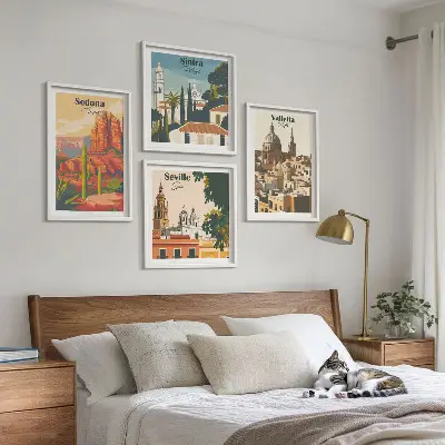 Multi-piece wall decor set featuring retro cityscapes of Sedona and Sintra
