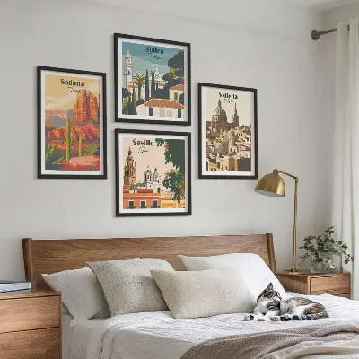 Multi-piece wall decor set featuring retro cityscapes of Sedona and Sintra