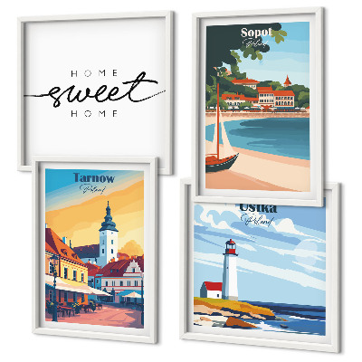 Set of 4 wall art pieces Polish Cities Ustka Tarnów Sopot
