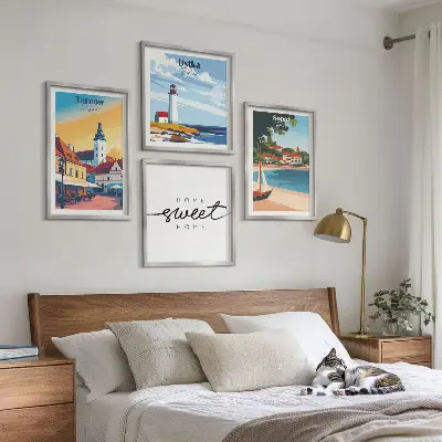 Set of 4 wall art prints featuring Ustka, Tarnow, and Sopot city landscapes