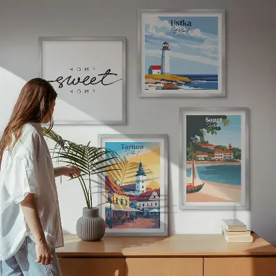 Set of 4 wall art prints featuring Ustka, Tarnow, and Sopot city landscapes