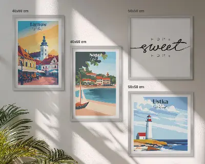 Set of 4 wall art prints featuring Ustka, Tarnow, and Sopot city landscapes
