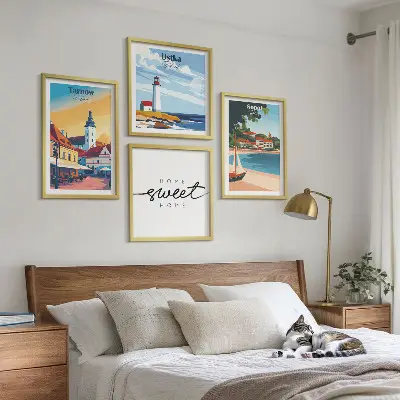 Set of 4 wall art prints featuring Ustka, Tarnow, and Sopot city landscapes