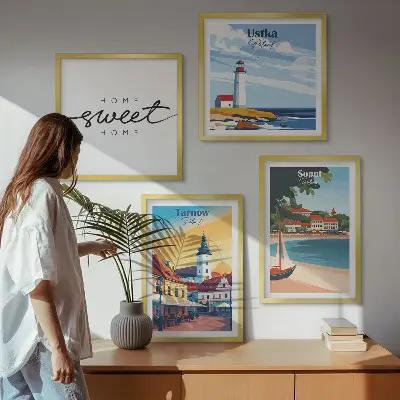 Set of 4 wall art prints featuring Ustka, Tarnow, and Sopot city landscapes