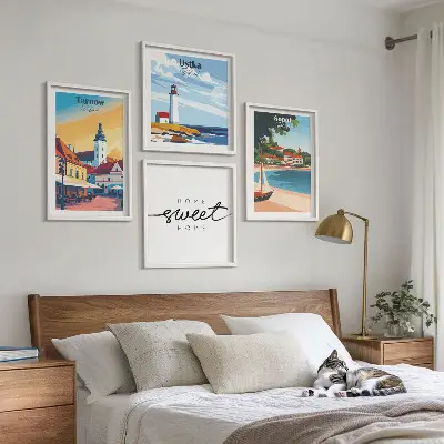 Set of 4 wall art prints featuring Ustka, Tarnow, and Sopot city landscapes