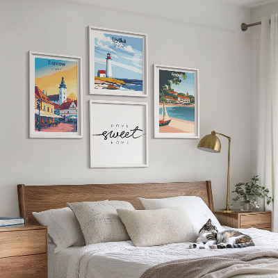 Set of 4 wall art pieces Polish Cities Ustka Tarnów Sopot