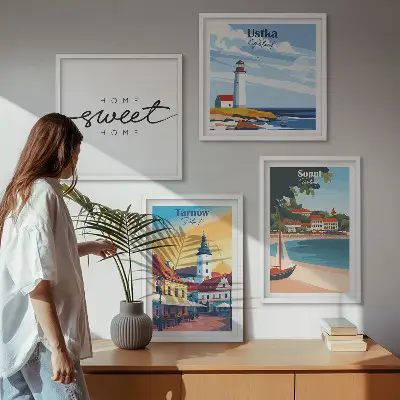 Set of 4 wall art prints featuring Ustka, Tarnow, and Sopot city landscapes