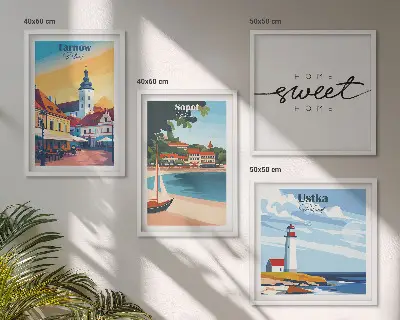Set of 4 wall art prints featuring Ustka, Tarnow, and Sopot city landscapes