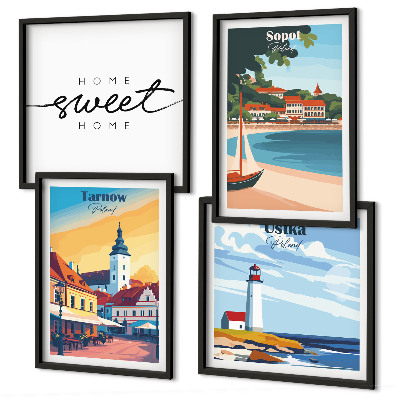 Set of 4 wall art pieces Polish Cities Ustka Tarnów Sopot