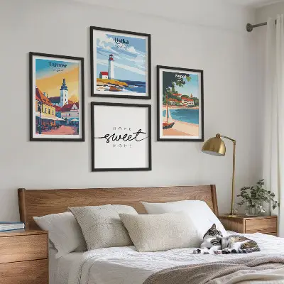 Set of 4 wall art prints featuring Ustka, Tarnow, and Sopot city landscapes