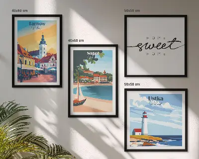 Set of 4 wall art pieces Polish Cities Ustka Tarnów Sopot