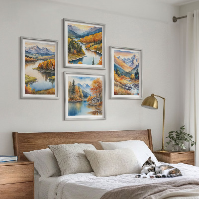 Wall art set Mountain views river autumn
