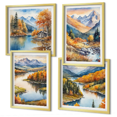 Wall art set Mountain views river autumn