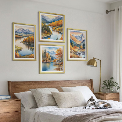 Wall art set Mountain views river autumn