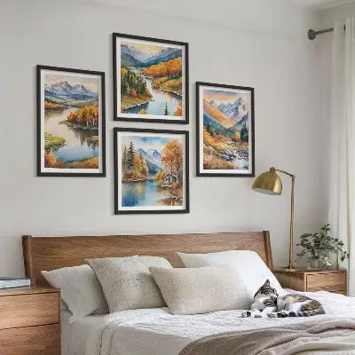 Wall art set featuring mountain views of an autumn river