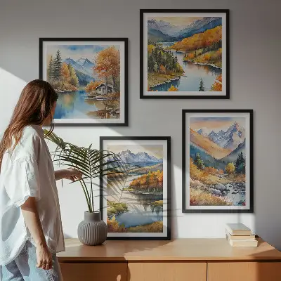 Wall art set featuring mountain views of an autumn river