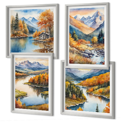 Wall art set Mountain views river autumn
