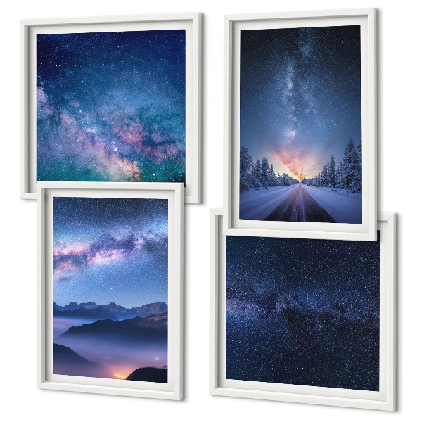 Wall art set Night sky mountains winter space