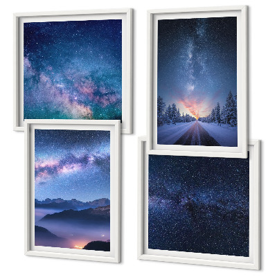Wall art set Night sky mountains winter space